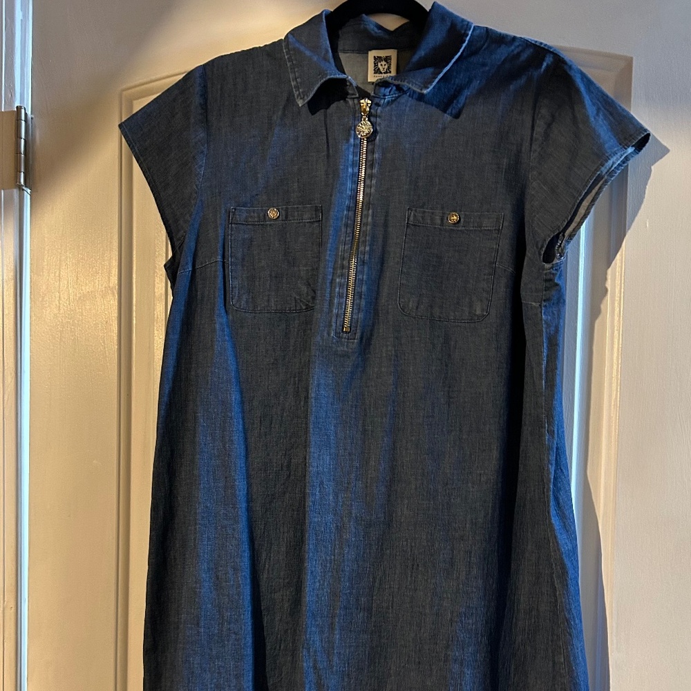 D18 NWOT Anne Klein Denim Dress 1/4 Zip L